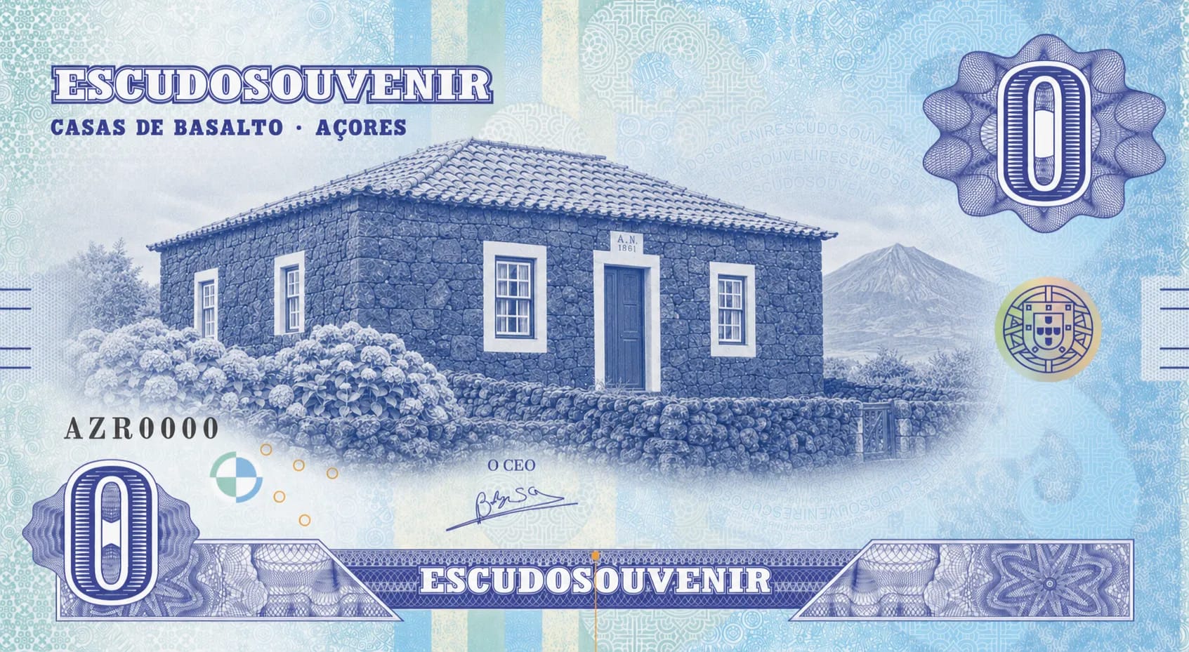 Escudo Souvenir — Casas de Basalto, Açores