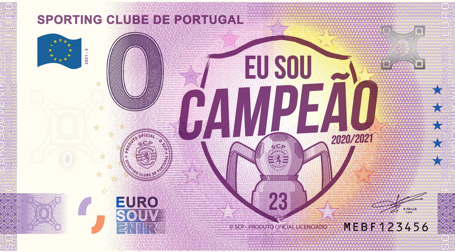 Nota Euro Souvenir — Sporting CP, Eu Sou Campeão 2020/2021