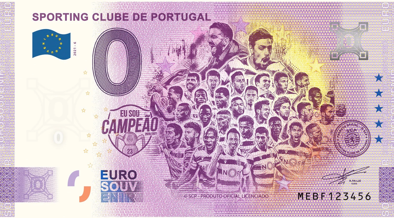 Nota Euro Souvenir — Sporting CP, Sou Campeão 2020/2021 (Plantel)