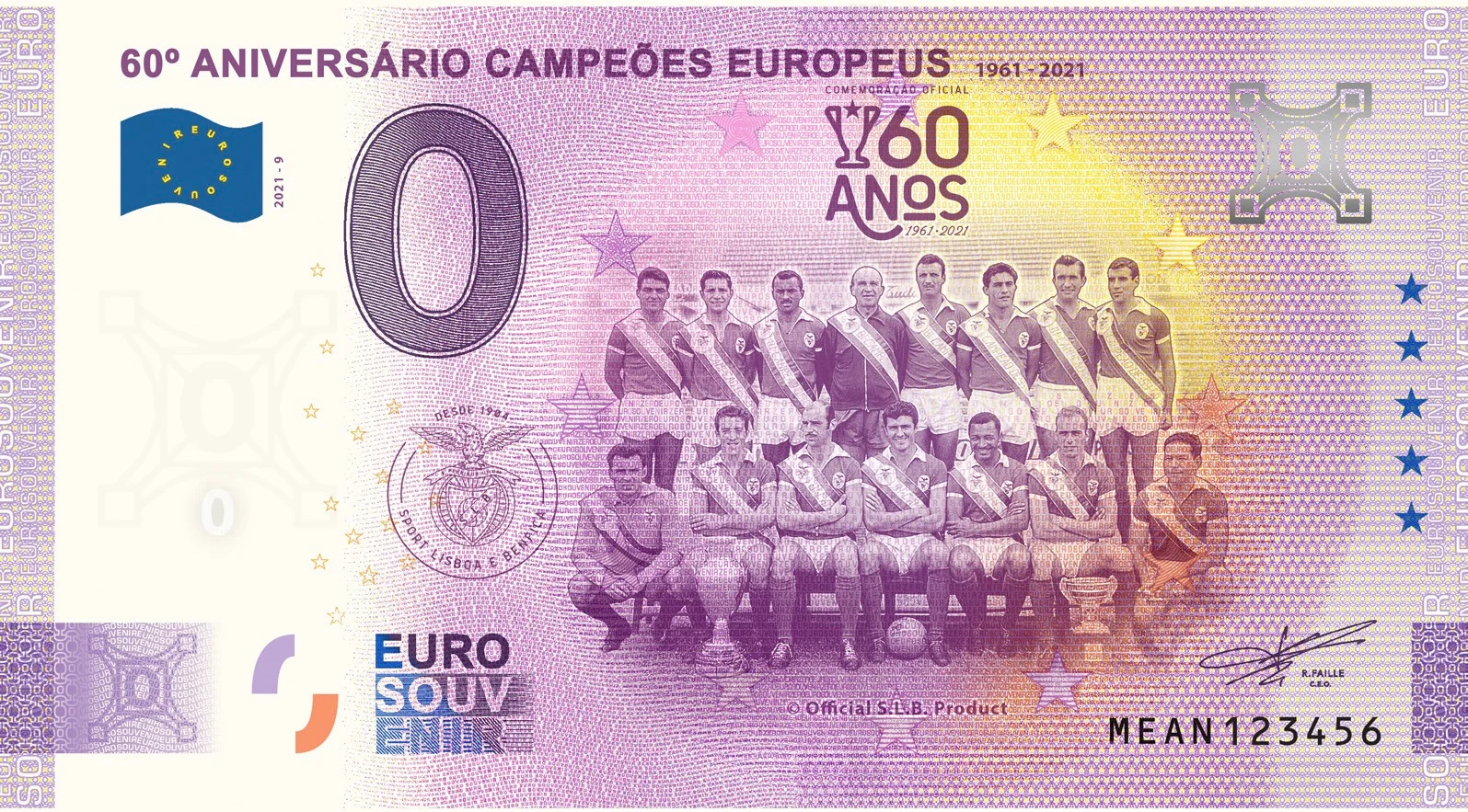 Nota Euro Souvenir — SL Benfica, 60º Aniversário Campeões Europeus